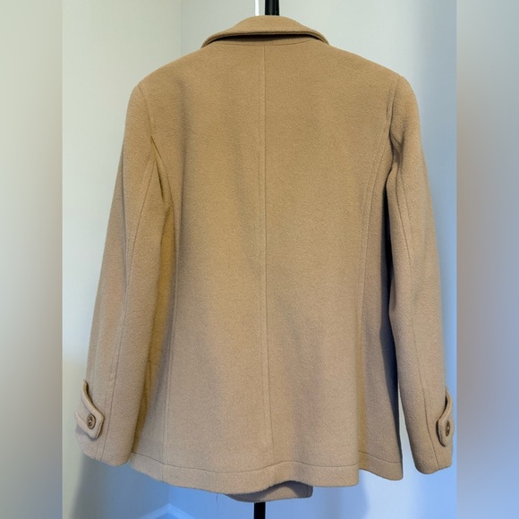 L.L. Bean Camel Wool Peacoat Double Breasted Anchor Button Coat - Picture 3 of 11